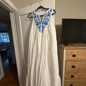Tuckernuck White Dress with Blue Floral Embroidery